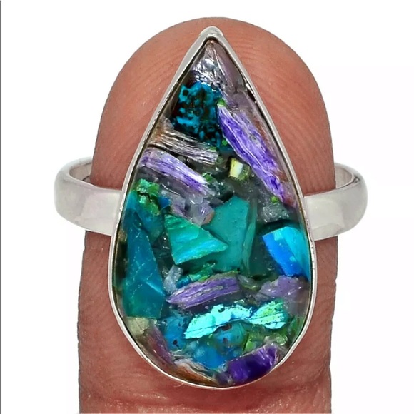 Siberian Charoite in Chrysocolla silver rings - Picture 2 of 7